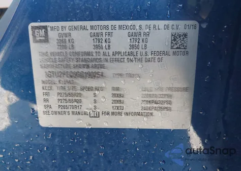 2016 GMC Sierra 1500 Denali z USA, uszkodzony, nr VIN 3GTU2PEC6GG190254